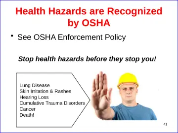 Slide 41: Health Hazards are Recognized by OSHA