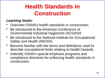 Slide 45: Health Standards in Construction