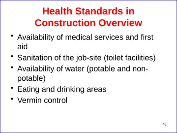 Slide 48: Health Standards in Construction Overview