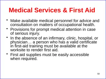 Slide 50: Medical Services & First Aid