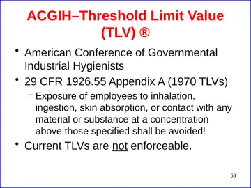 Slide 58: ACGIH–Threshold Limit Value