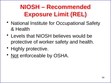 Slide 59: NIOSH – Recommended Exposure Limit (REL)