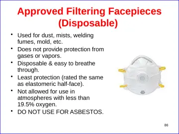 Slide 86: Approved Filtering Facepieces (Disposable)