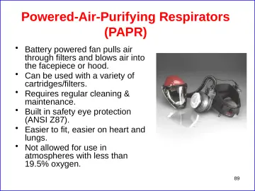 Slide 89: Powered-Air-Purifying Respirators (PAPR)