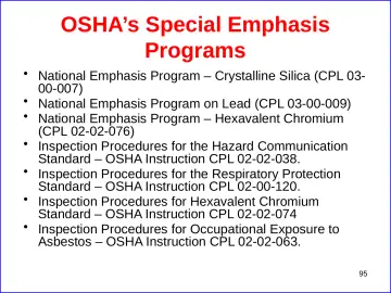 Slide 95: OSHA’s Special Emphasis Programs