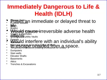 Slide 117: Immediately Dangerous to Life & Health (IDLH)