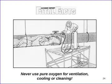 Slide 24: Never use pure oxygen for ventilation, cooling or cleaning!