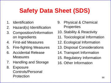 Slide 88: Safety Data Sheet (SDS)