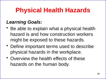 Slide 89: Physical Health Hazards