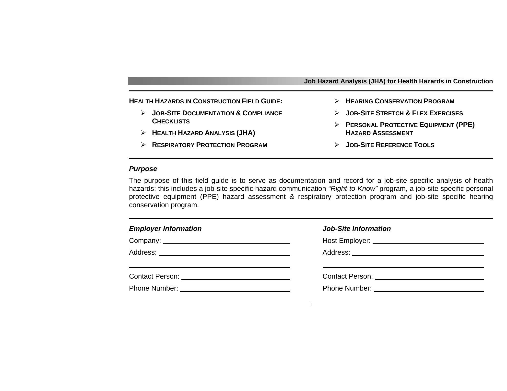 Health Hazards in Construction Field Guide, page 1: HEARING CONSERVATION PROGRAM