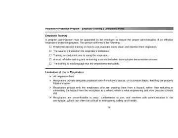 Page 62: Respiratory Protection Program – Employee Training & Limitations of Use