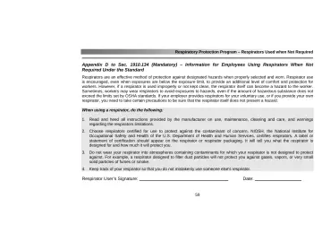 Page 63: Respiratory Protection Program – Respirators Used when Not Required