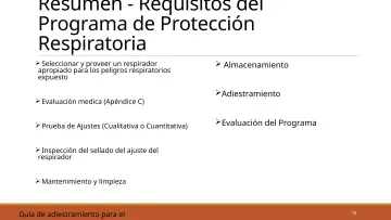 Slide 14: Resumen - Requisitos del Programa de Protección Respiratoria