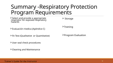 Slide 14: Summary -Respiratory Protection Program Requirements