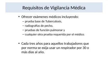Slide 17: Requisitos de Vigilancia Médica