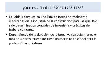 Slide 23: ¿Que es la Tabla 1 29CFR 1926.1153?