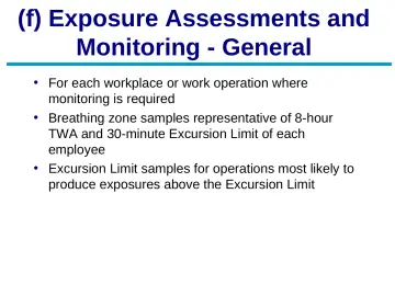 Slide 12: (f) Exposure Assessments and Monitoring - General