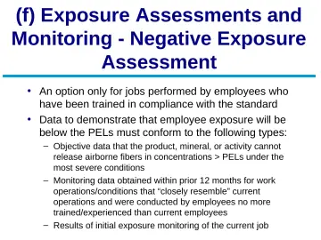 Slide 14: (f) Exposure Assessments and Monitoring - Negative Exposure Assessment