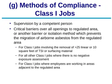 Slide 21: (g) Methods of Compliance - Class I Jobs