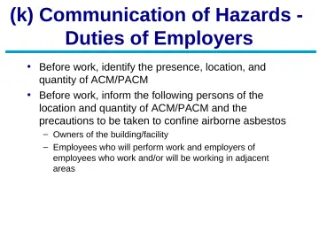 Slide 44: (k) Communication of Hazards - Duties of Employers