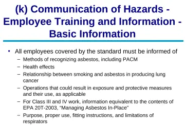 Slide 51: (k) Communication of Hazards - Employee Training and Information - Basic Information