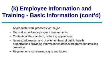 Slide 52: (k) Employee Information and Training - Basic Information (cont’d)