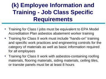 Slide 53: (k) Employee Information and Training - Job Class Specific Requirements