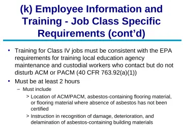 Slide 55: (k) Employee Information and Training - Job Class Specific Requirements (cont’d)