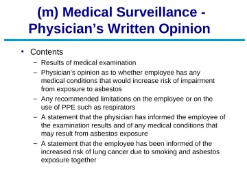 Slide 66: (m) Medical Surveillance - Physician’s Written Opinion