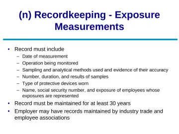 Slide 68: (n) Recordkeeping - Exposure Measurements