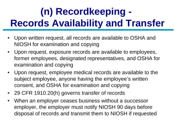 Slide 72: (n) Recordkeeping - Records Availability and Transfer