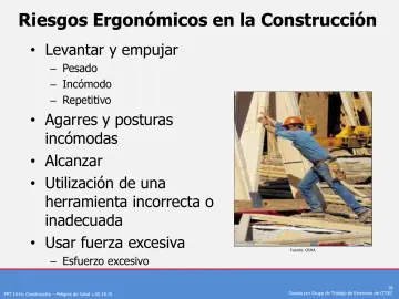 Slide 18: Riesgos Ergonómicos en la Construcción