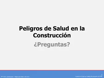 Slide 27: Peligros de Salud en la Construcción