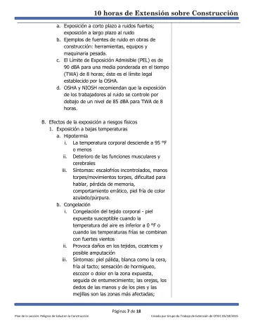 Page 7: a. Exposición a corto plazo a ruidos fuertes; exposición a largo plazo al ruido