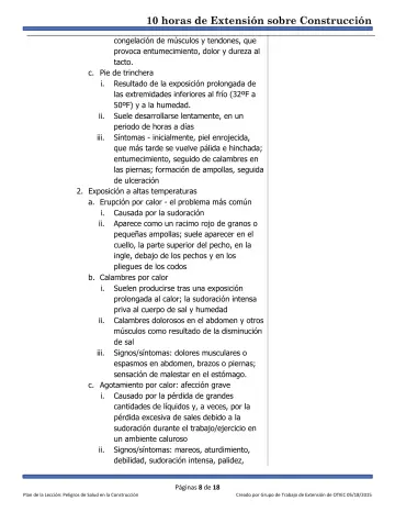 Page 8: congelación de músculos y tendones, que provoca entumecimiento, dolor y dureza al tacto.