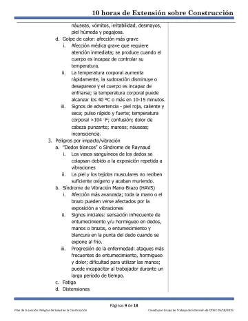 Page 9: náuseas, vómitos, irritabilidad, desmayos, piel húmeda y pegajosa.