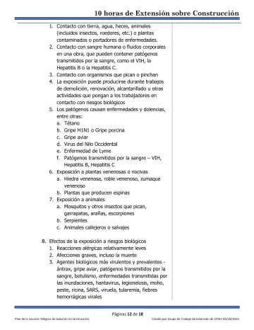 Page 12: 1. Contacto con tierra, agua, heces, animales