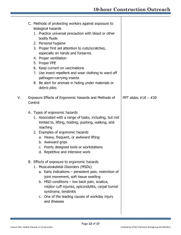 Page 12: C. Methods of protecting workers against exposure to biological hazards