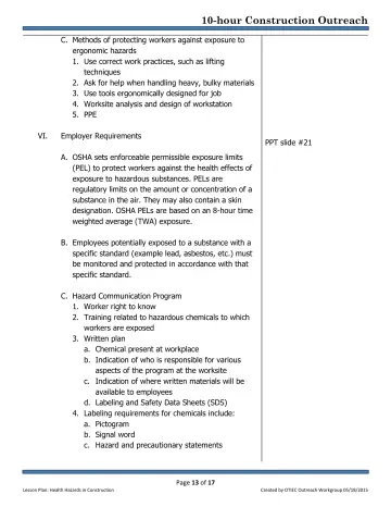 Page 13: C. Methods of protecting workers against exposure to ergonomic hazards