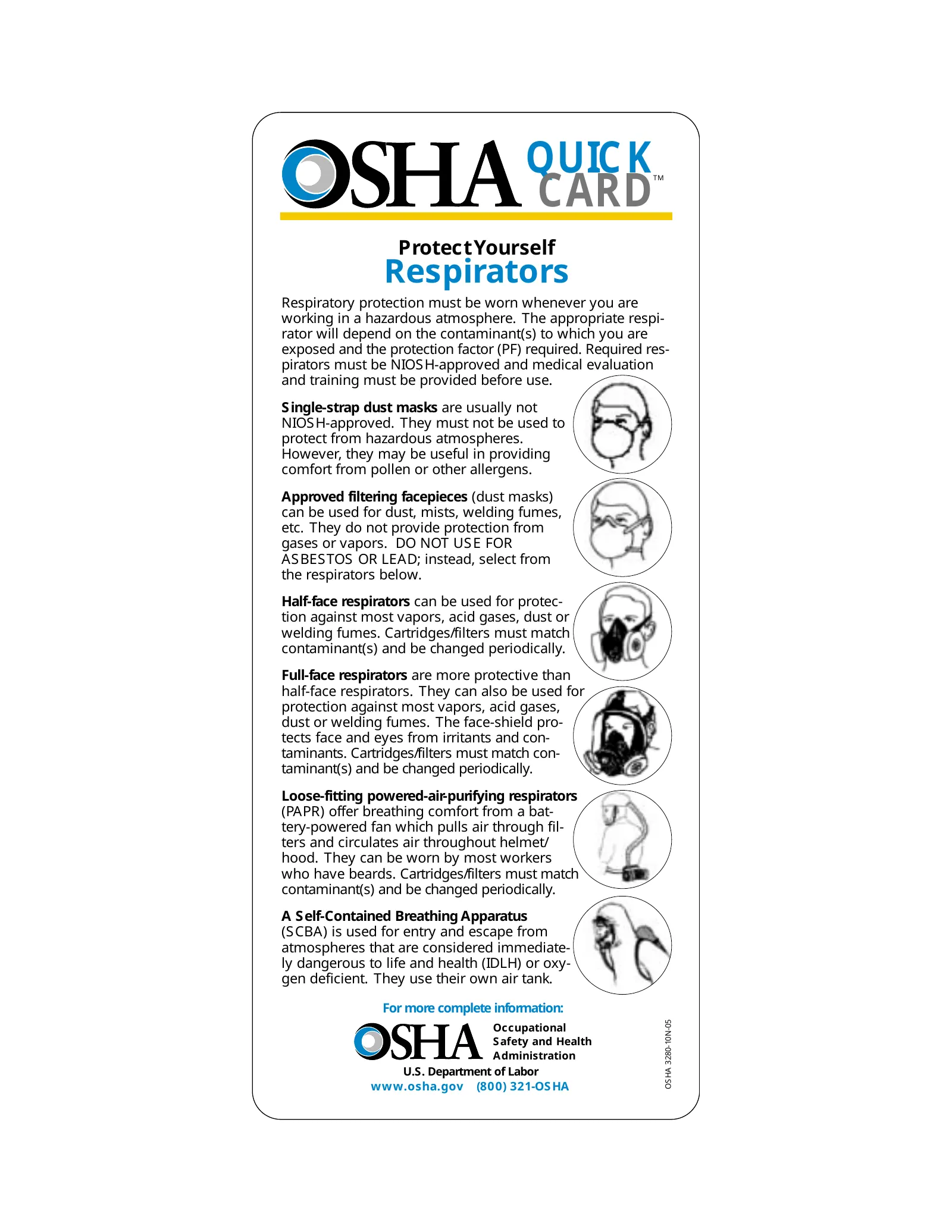 Respirators QuickCard (OSHA 3280), page 1: CARD
