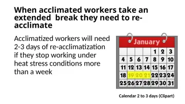 Slide 23: When acclimated workers take an extended break they need to re-acclimate