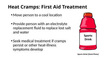 Slide 38: Heat Cramps: First Aid Treatment