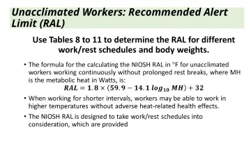 Slide 97: Unacclimated Workers: Recommended Alert Limit (RAL)