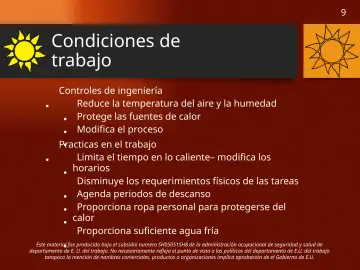 Slide 9: Condiciones de trabajo