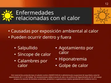 Slide 12: Enfermedades relacionadas con el calor