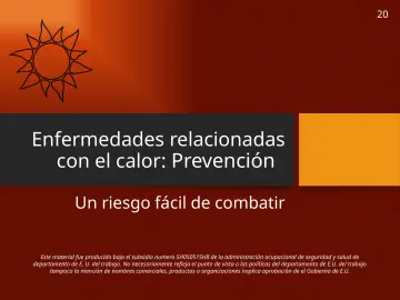 Slide 20: Enfermedades relacionadas con el calor: Prevención