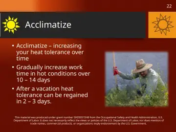 Slide 22: Acclimatize