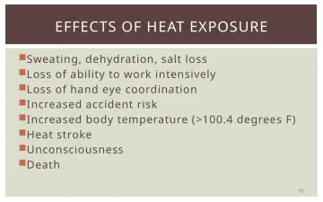 Slide 11: EFFECTS OF HEAT EXPOSURE