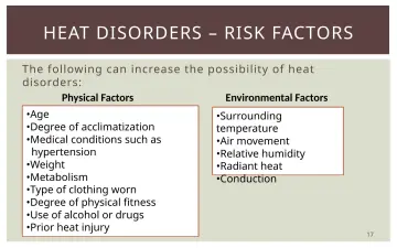 Slide 17: HEAT DISORDERS – RISK FACTORS