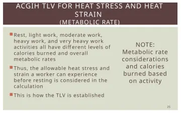 Slide 25: ACGIH TLV FOR HEAT STRESS AND HEAT STRAIN